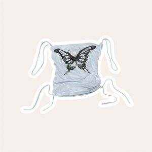 Fashionnova | Baby Blue Mesh Butterfly Crop Top